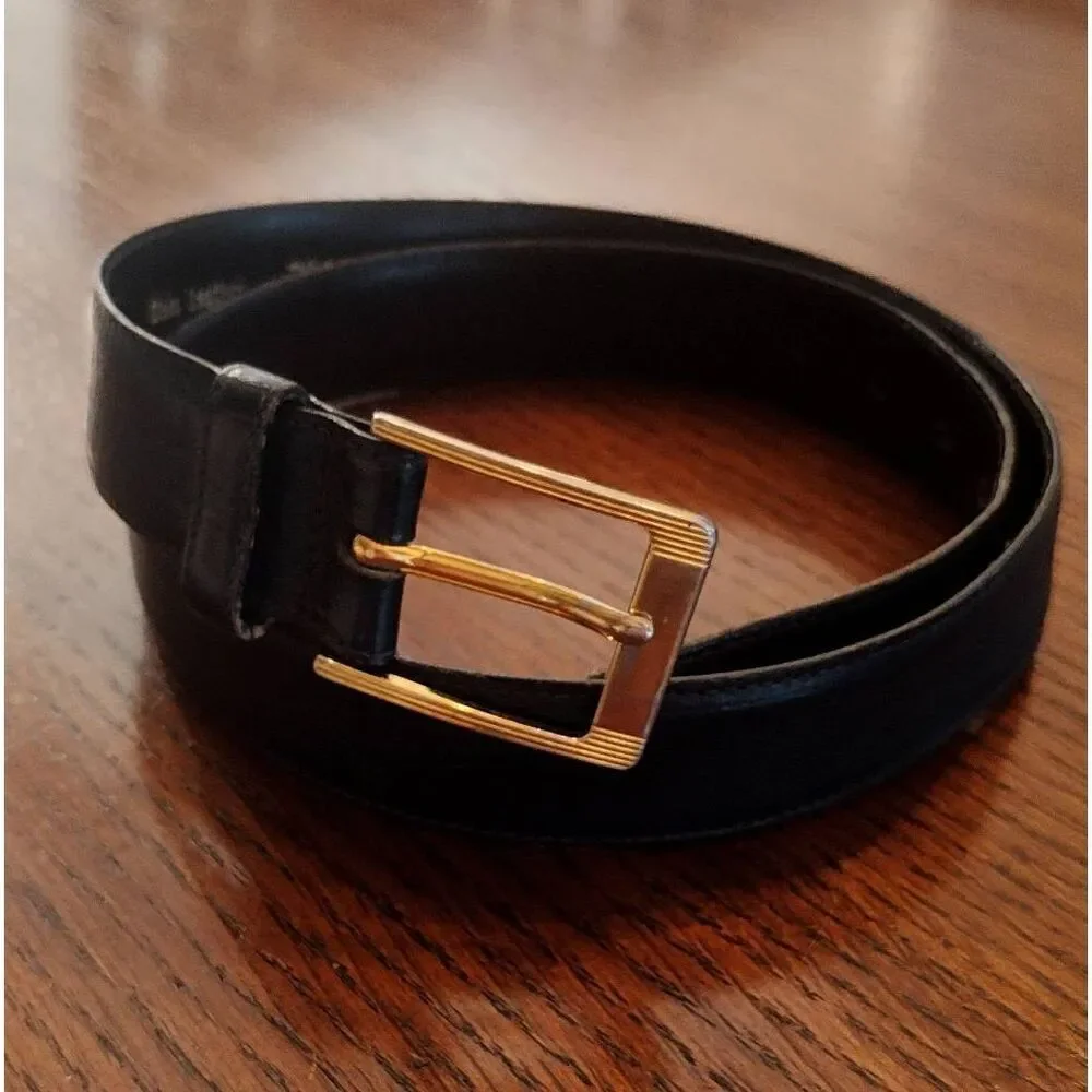 Lejon Vintage Belt Glove Leather Navy Blue Size 32 #7294 Gold tone hardware